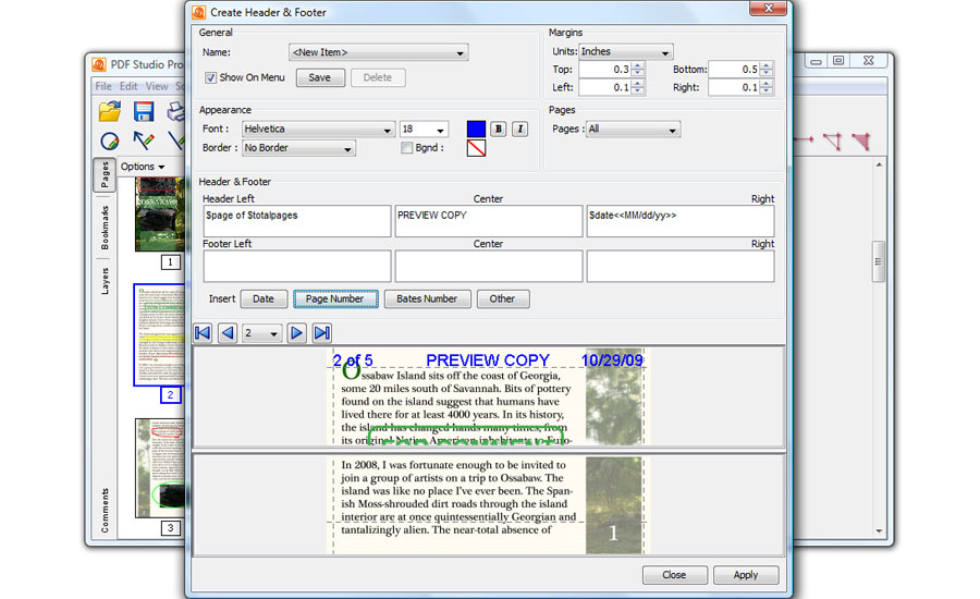 Manage your header, footer, page numbers, etc.