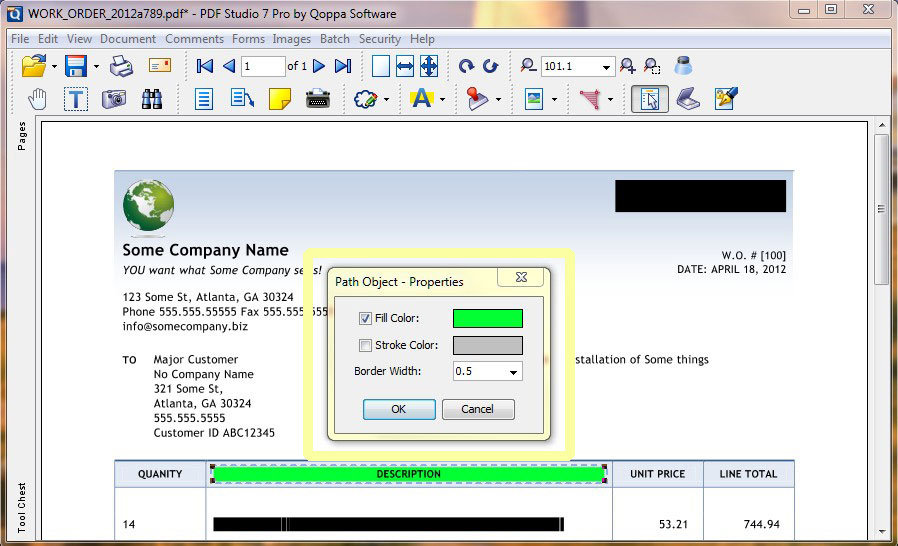 Select a path object in the document and right-click for path properties menu